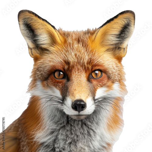 Portrait of a fox, transparent or isolated on white background