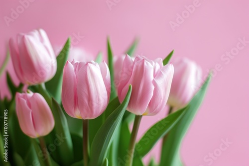 pink tulips against a pink background with a tabletop