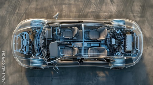 Top view. Electric Car with Visible Chassis photo