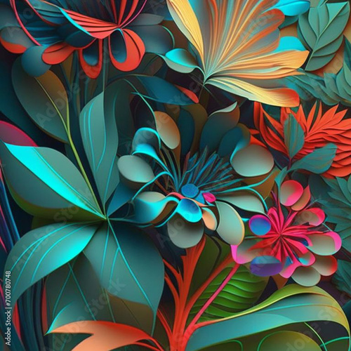 Colorful flowers with stems and leaves.