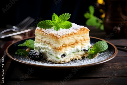 Experience the taste of Slovenia with a beautifully presented Prekmurska Gibanica dessert photo