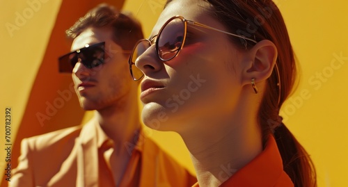 woman and man wearing colorful and sunglasses