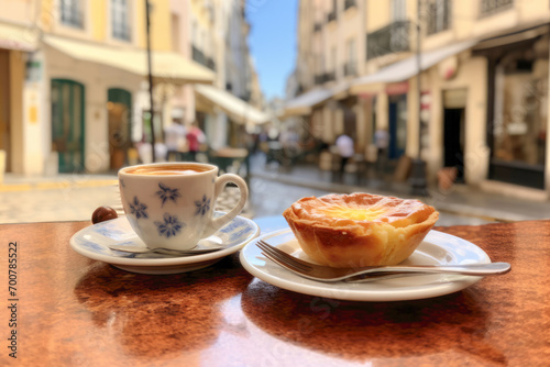 A tempting plate featuring the delicious pastel de nata  inviting you to savor this mouthwatering treat with a cup of tea or coffee.