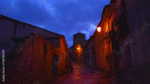 Streets at sunset in the town of Caracena. Municipality of Caracena. Province of Soria. Castile and Leon. Spain. Europe photo