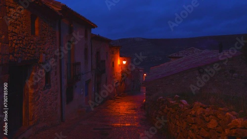 Streets at sunset in the town of Caracena. Municipality of Caracena. Province of Soria. Castile and Leon. Spain. Europe photo