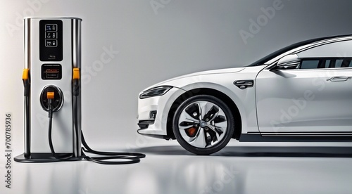 electric car on white background, electric vehicle charging in the station, ev car in action, conceptual electric car