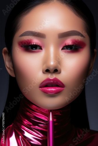 Fashion Portrait closeup of beautiful Asian woman. Beauty face with perfect make-up.