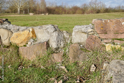 Broken Low Rock Wall in Park