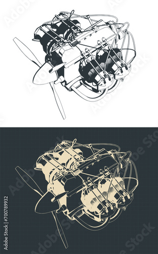 Horizontally opposed aircraft engine blueprints