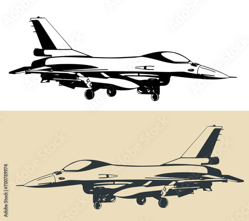 Military aircraft F-16 illustrations