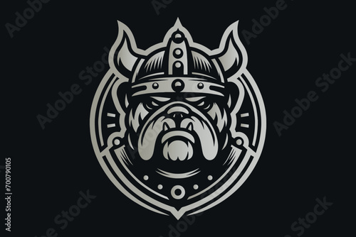 Cool modern logo bulldog viking dog. black emblem photo