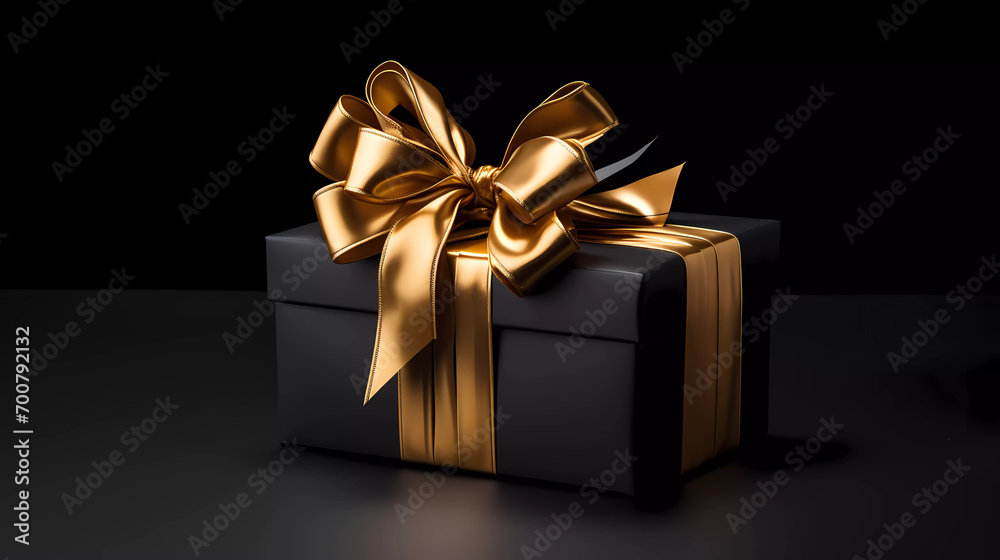 Obraz premium A black background with a gold bow on it's side and a black background with a gold bow on it's side