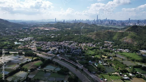 Kwu Tung North Sheung Shui Fanling New Territories Areas near Shenzhen and Lo Wu Hong Kong, Northern Metropolis Development in Lok Ma Chau, Man Kam To and San Tin, A land for future housing, Aerial  photo