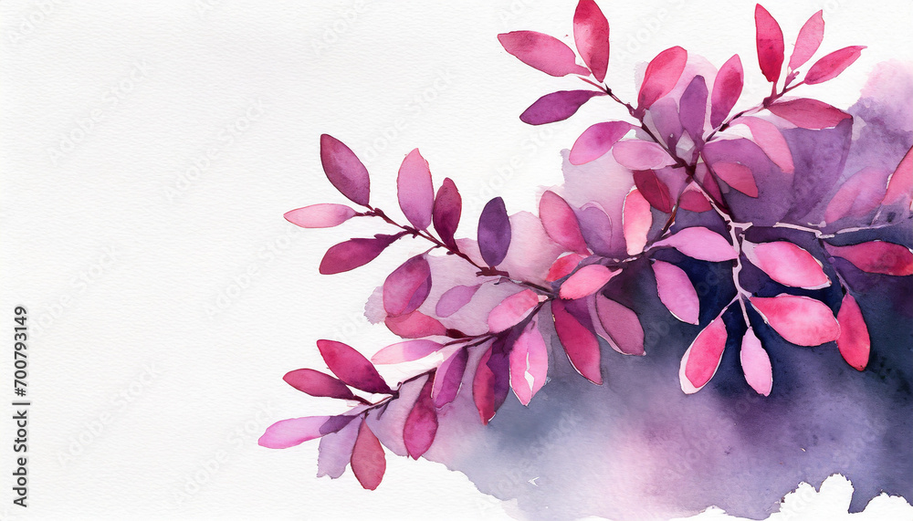 Fototapeta premium Purple Japanese barberry, copy space on a side, watercolor art style