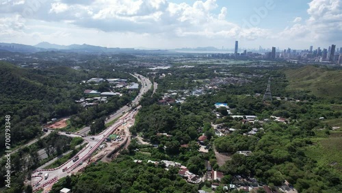 Kwu Tung North Sheung Shui Fanling New Territories Areas near Shenzhen and Lo Wu Hong Kong, Northern Metropolis Development in Lok Ma Chau, Man Kam To and San Tin, A land for future housing, Aerial  photo