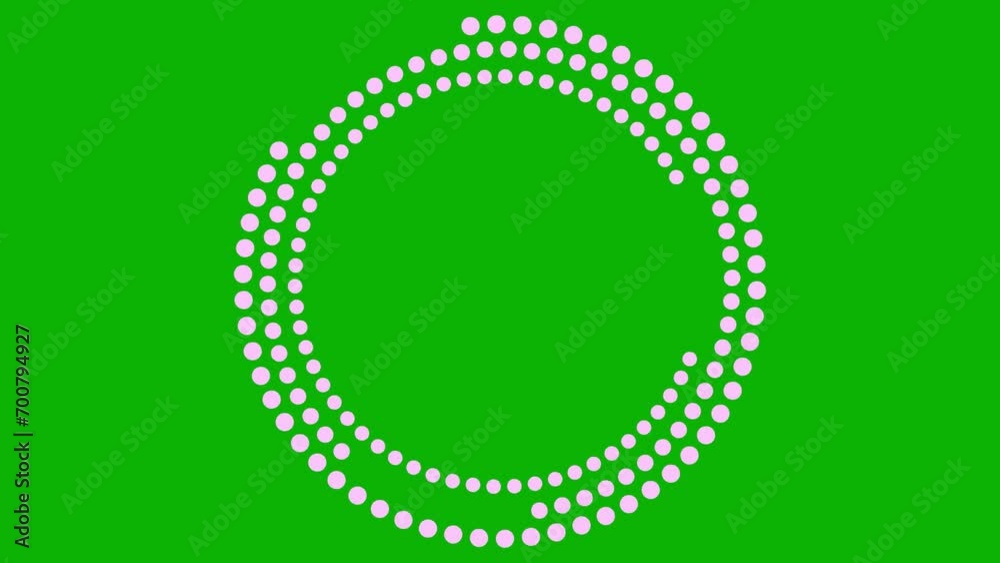 Animated pink circular frame spins. Symbol from point circle rotates. Copy space for text. Vector illustration isolated on green background. Animated pink circular frame spins. Symbol from point circle rotates. Copy space for text. Vector illustration isolated on green background.