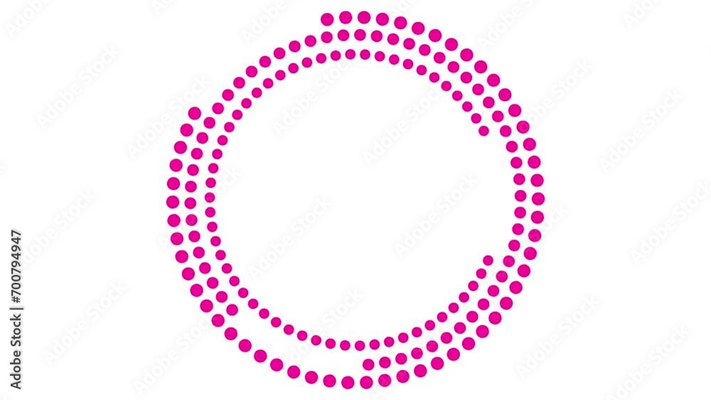 Animated pink circular frame spins. magenta symbol from point circle rotates. Copy space for text. Vector illustration isolated on white background. Animated pink circular frame spins. magenta symbol from point circle rotates. Copy space for text. Vector illustration isolated on white background.