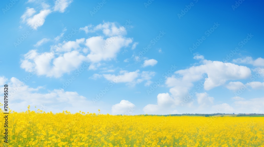 Obraz premium Vibrant wildflower meadow beneath clear blue sky - nature's colorful landscape