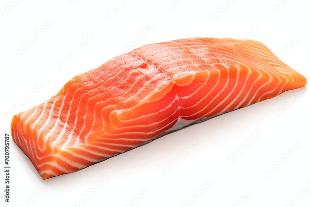 Raw salmon fillet on white background. Appetizing salmon fillet isolated on white background.