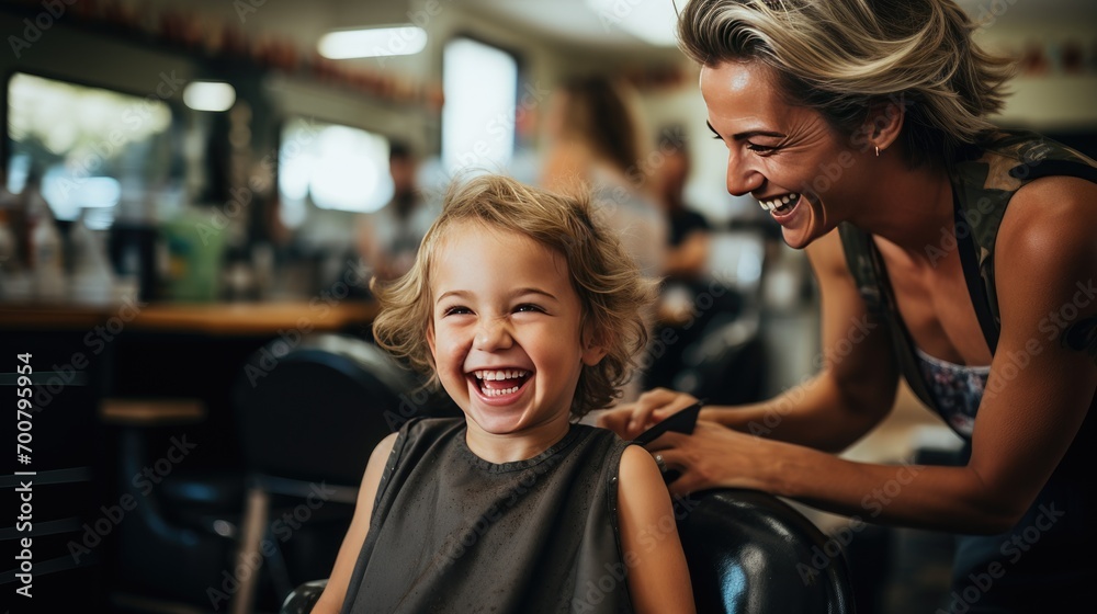 portrait of small girl child at hairdresser salon sitting in chair portrait of small girl child at hairdresser salon sitting in chair