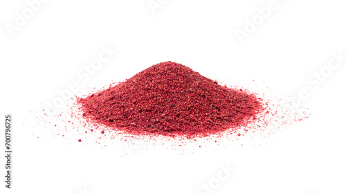 Sumac Powder Isolated, Red Sumach Ground Seasoning, Dry Sumak, Crushed Typhina Seeds