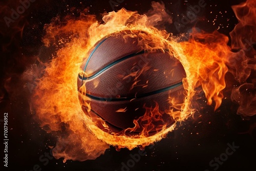 Fiery basketball with smoke and sparks. Generative AI