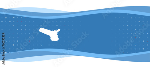Blue wavy banner with a white angle grinder symbol on the left. On the background there are small white shapes, some are highlighted in red. There is an empty space for text on the right side