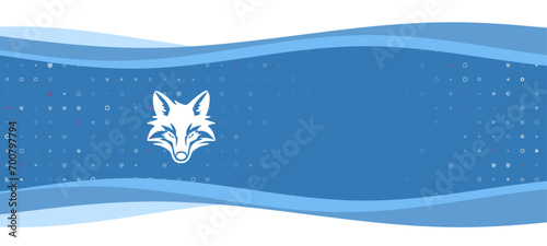 Blue wavy banner with a white fox's head symbol on the left. On the background there are small white shapes, some are highlighted in red. There is an empty space for text on the right side
