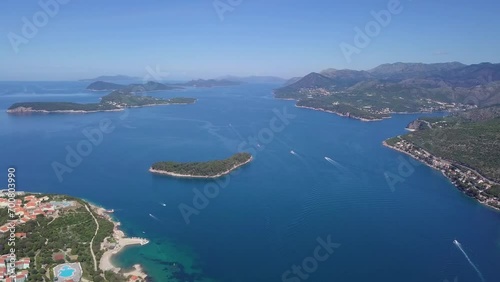 Aerial view of Meganissi, Scorpios and Scorpidi Islands in Lefkada, Ionian Islands, Greece.  photo