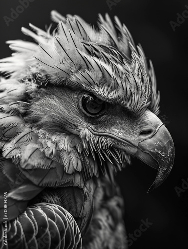 harpy eagle, showing intricate feather details, fierce eyes, beak open in a screech photo