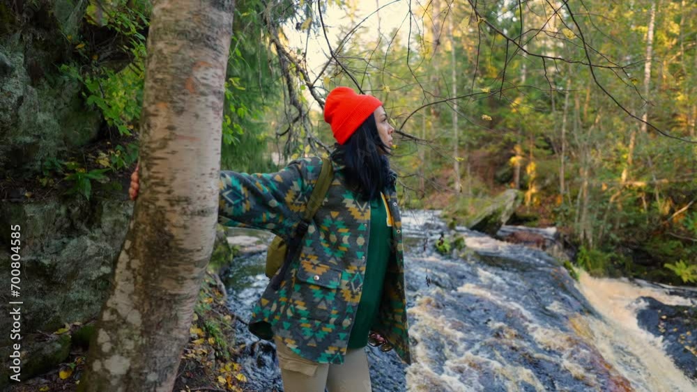 custom made wallpaper toronto digitalWoman Walking Alone In Natural Reserve Park, Admiring Beautiful Landscapes, Portrait Female Tourist