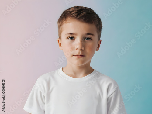 portrait of a white t-shirt kid for mockup (Generative AI)