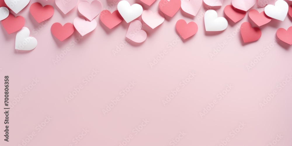 A bunch of paper hearts on a pink background. Valentines day background with copy-space. A bunch of paper hearts on a pink background. Valentines day background with copy-space.
