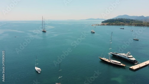 Aerial view of boats and cruise ships anchored at the shore of Susak island, Croatia photo