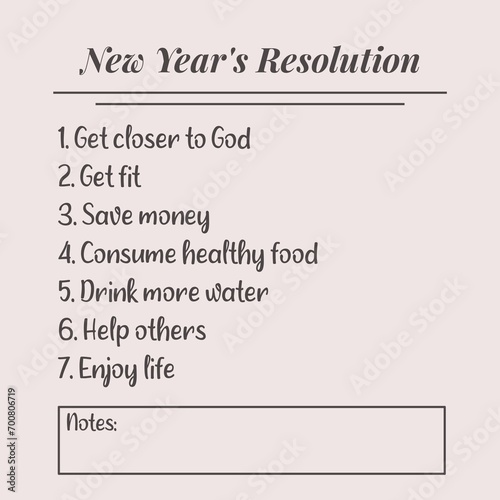 List of New Year's resolutions. Illustration design concept. New year resolution poster.