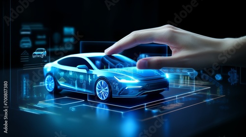 Revolutionizing Transportation: Futuristic EV Concept Car Unveiled in Mesmerizing Holographic Dashboard Display. A Sustainable Energy Iconic Journey into the Future of Innovative Technology.