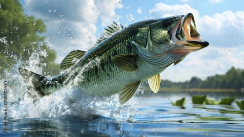A Large Mouth Bass Jumping Out of the Water