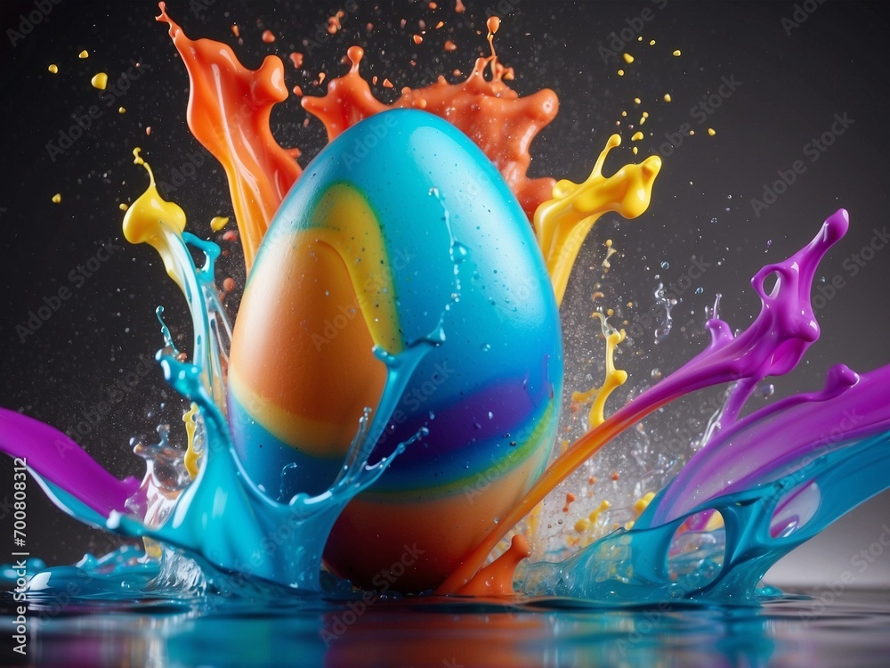 easter egg with colorful splashing water background Generative AI - obrazy, fototapety, plakaty 