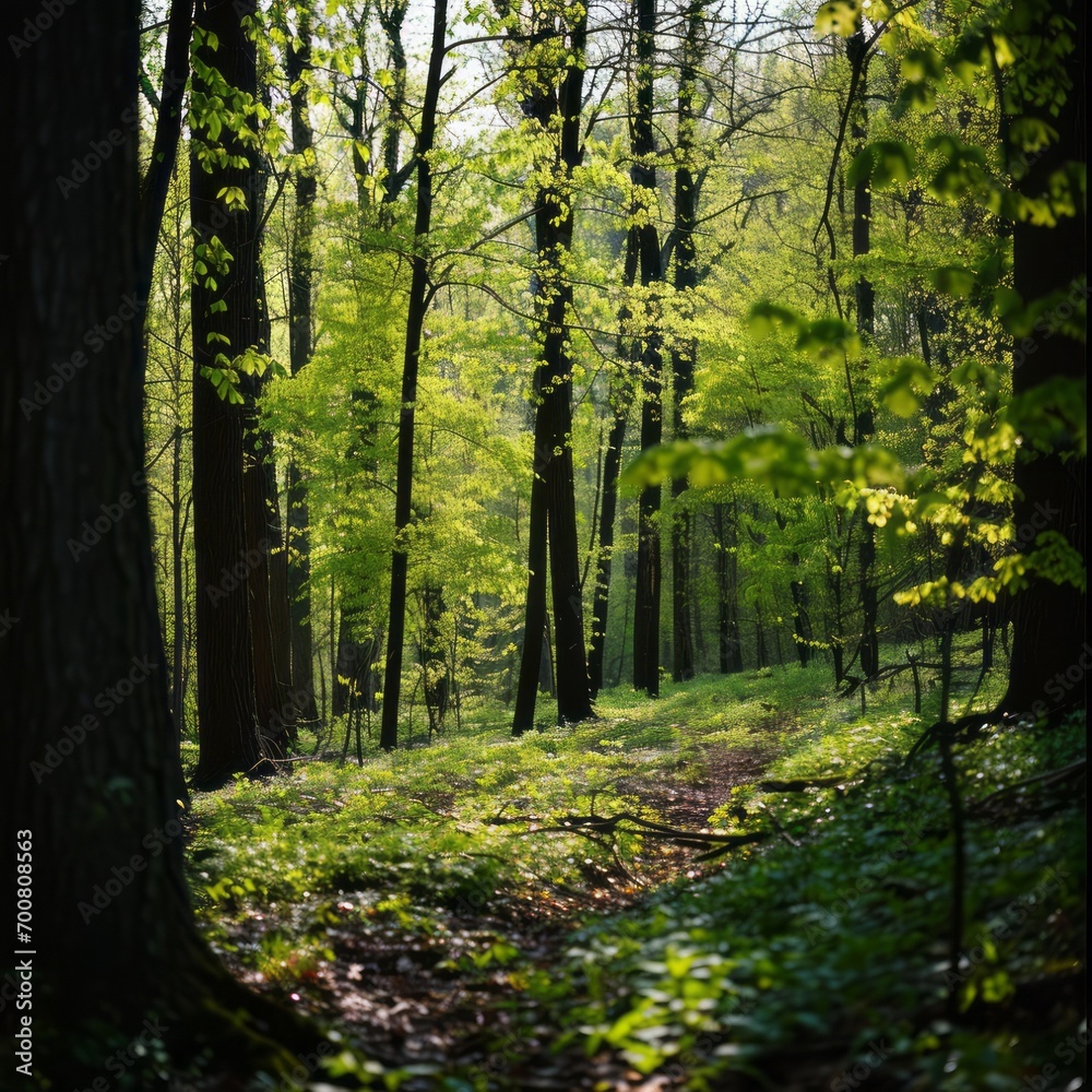 Obraz premium footpath in the woods, ideal for spring and summer walks, hikes through the forrest 