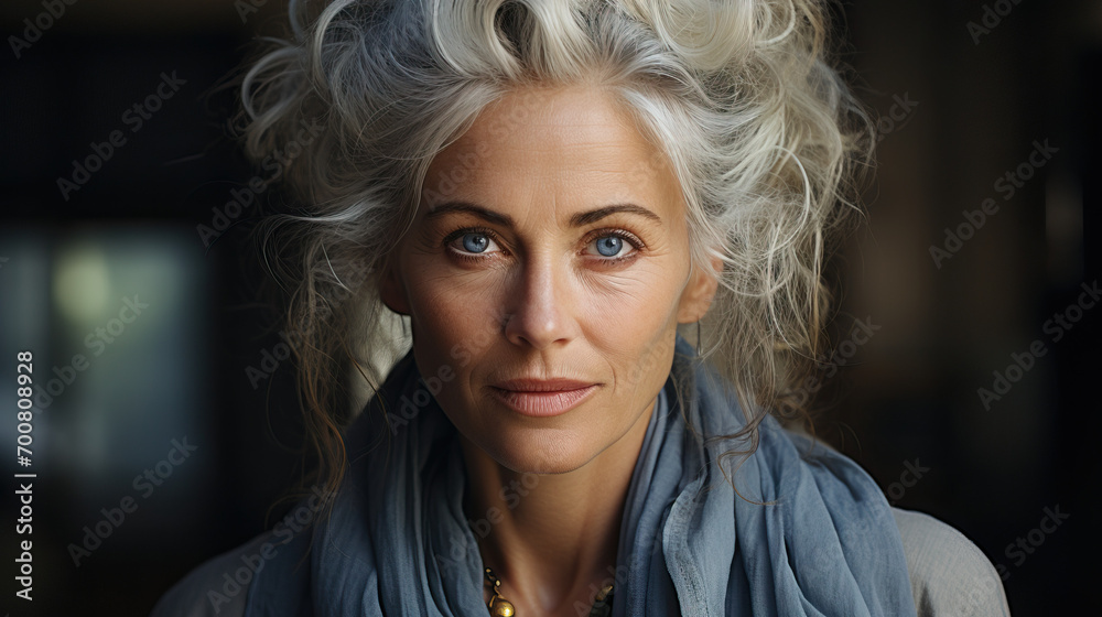 Studio Portrait of an Exquisitely Beautiful Senior Woman, Graced with Grey Hair and Mesmerizing Blue Eyes Studio Portrait of an Exquisitely Beautiful Senior Woman, Graced with Grey Hair and Mesmerizing Blue Eyes