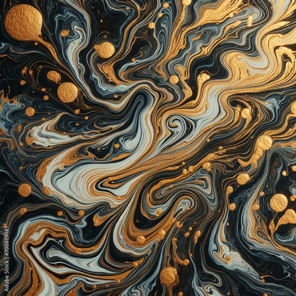 A close up of a painting with gold and black paint, intricate flowing paint, swirling liquids, liquid golden and black fluid, swirly liquid fluid abstract art, liquid marble fluid painting