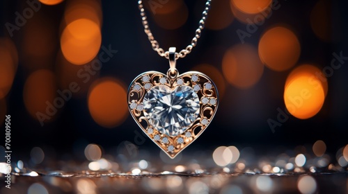 Sparkling Symmetry: Enchanting Diamond Heart Necklace Shimmers with Silver Elegance amidst Glittering Stars