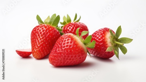 Juicy Strawberry with half sliced isolated on white background. 