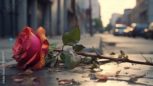 Urban Elegance: A Delicate Rose Amidst the Grit and Grime of the City Streets
