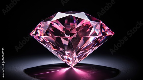 Pink Diamond with light reflections on black background