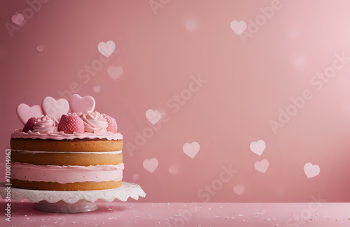 Valentines week special illustration idea. A cake on pink background. Romantic Date with BAE. Empty Space. photo