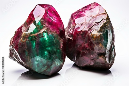 Ruby and zoisite stone on a white background. Generative AI photo