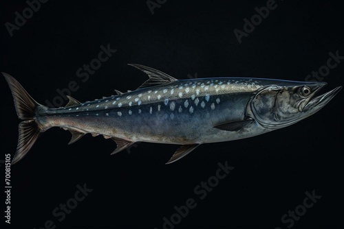 Illustration of a large, dark-blue Spanish mackerel wahoo fish on a background. Realistic. Generative AI photo