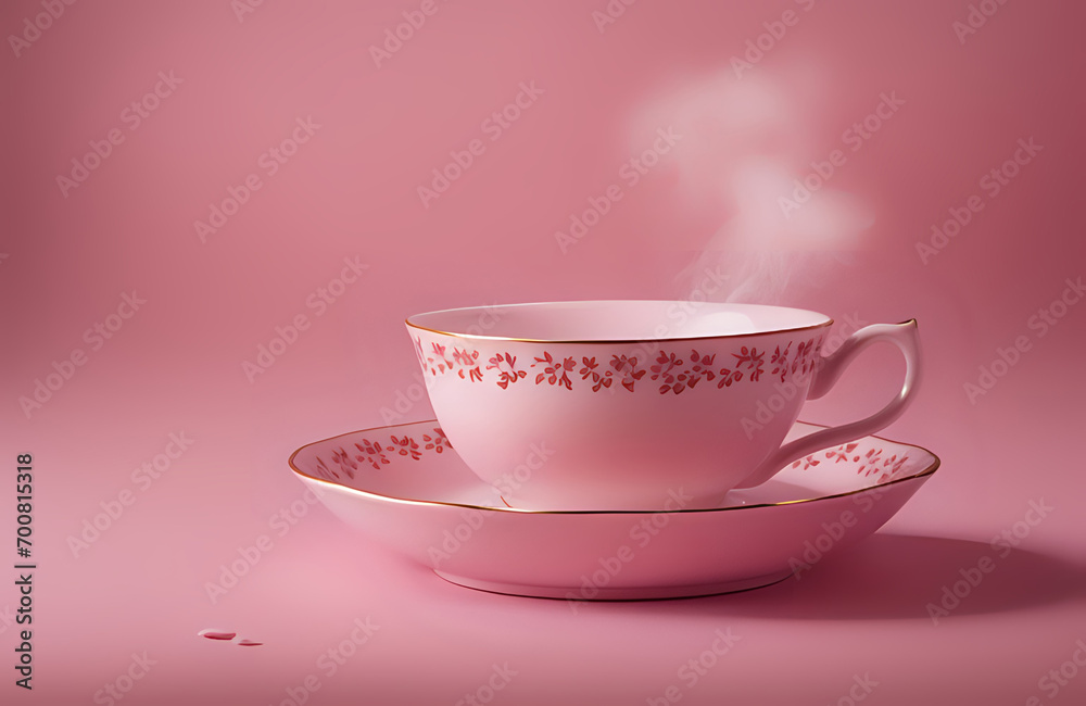 Fototapeta premium Valentines week special illustration idea. Coffee mug on pink background. Romantic Date with BAE. Empty Space.