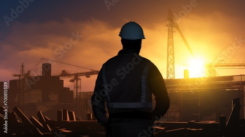 Building Dreams: Majestic Silhouette of a Construction Worker Amidst Towering Cranes